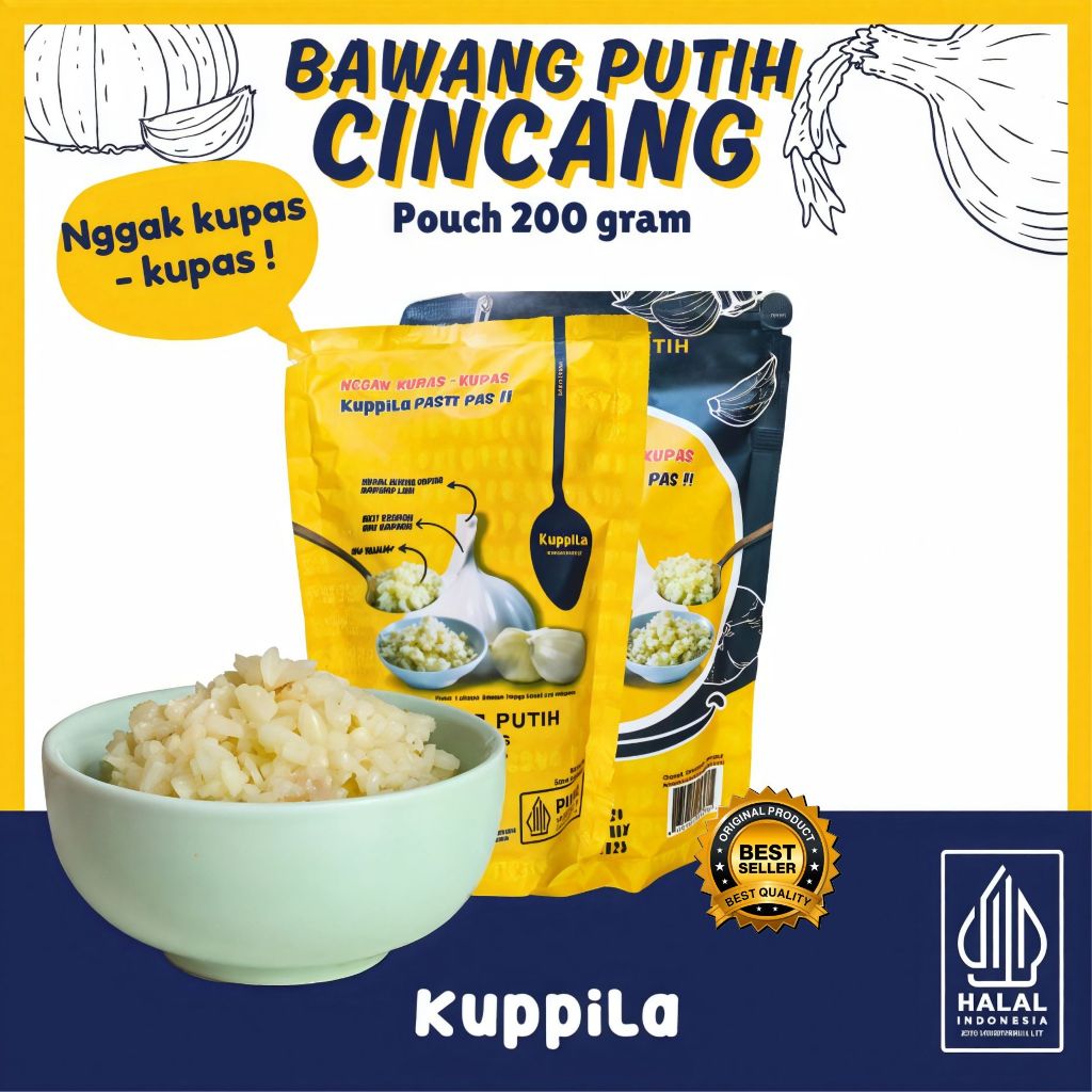 

Bawang Putih Cincang dalam Minyak (pouch 200g) - bawang putih ASLI bukan bawang bubuk / Bawang Putih Cincang - Kuppila