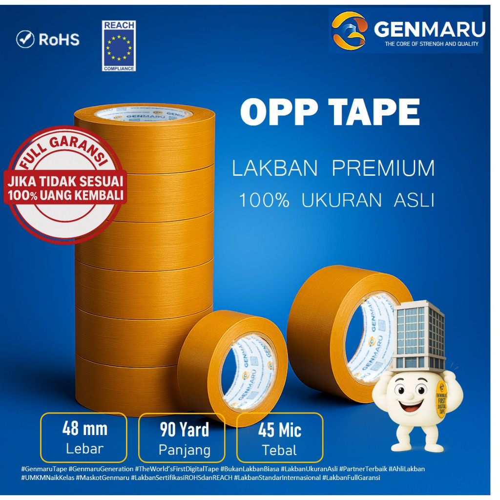 

Genmaru Tape - Lakban Tan / Coklat OPP 48mm x 90 Yard Full Garansi