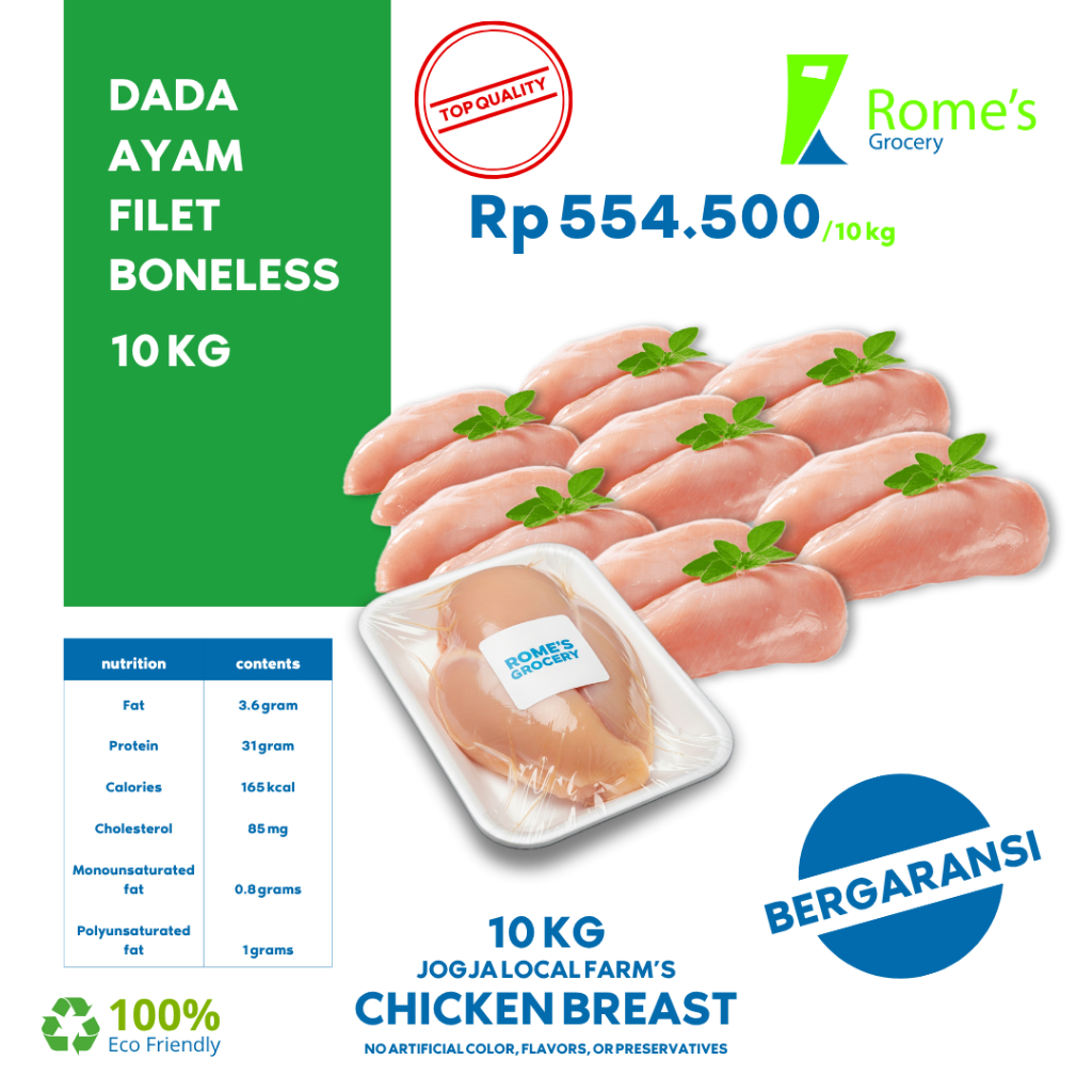 

Dada Ayam Filet Boneless | 10 Kg | Fresh 100% | Bergaransi | Rome's Grocery