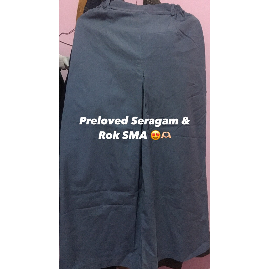 Preloved tas sekolah, seragam, kerudung, rok span SMA abu, putih, dan coklat
