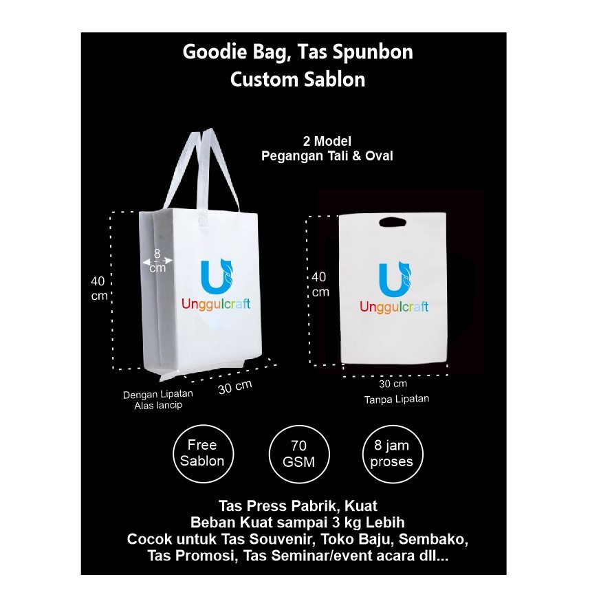 

TAS SPUNBOND SABLON CUSTOM 30X40x8 lipat samping / Goodie bag Spunbon 30x40x10 box bag TAS SOUVENIR, ACARA SYUKURAN, MENGENANG, PROMOSI