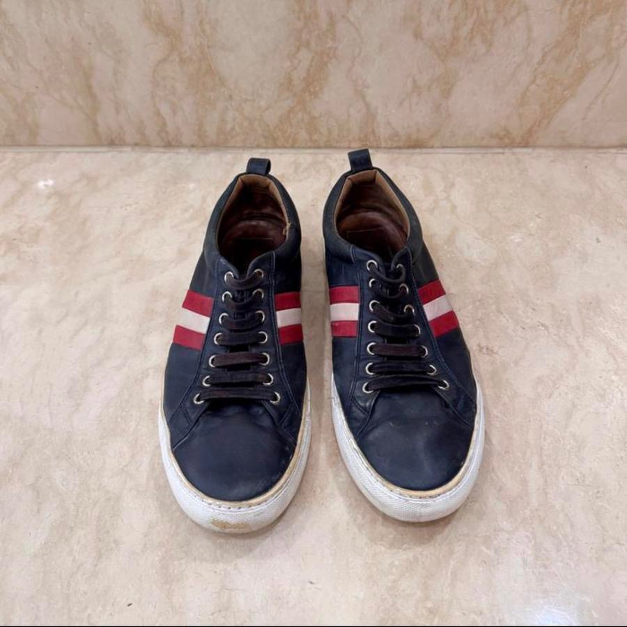 Sepatu Bally Men Stripe White Red Navy Sneakers Original Ukuran 44.5