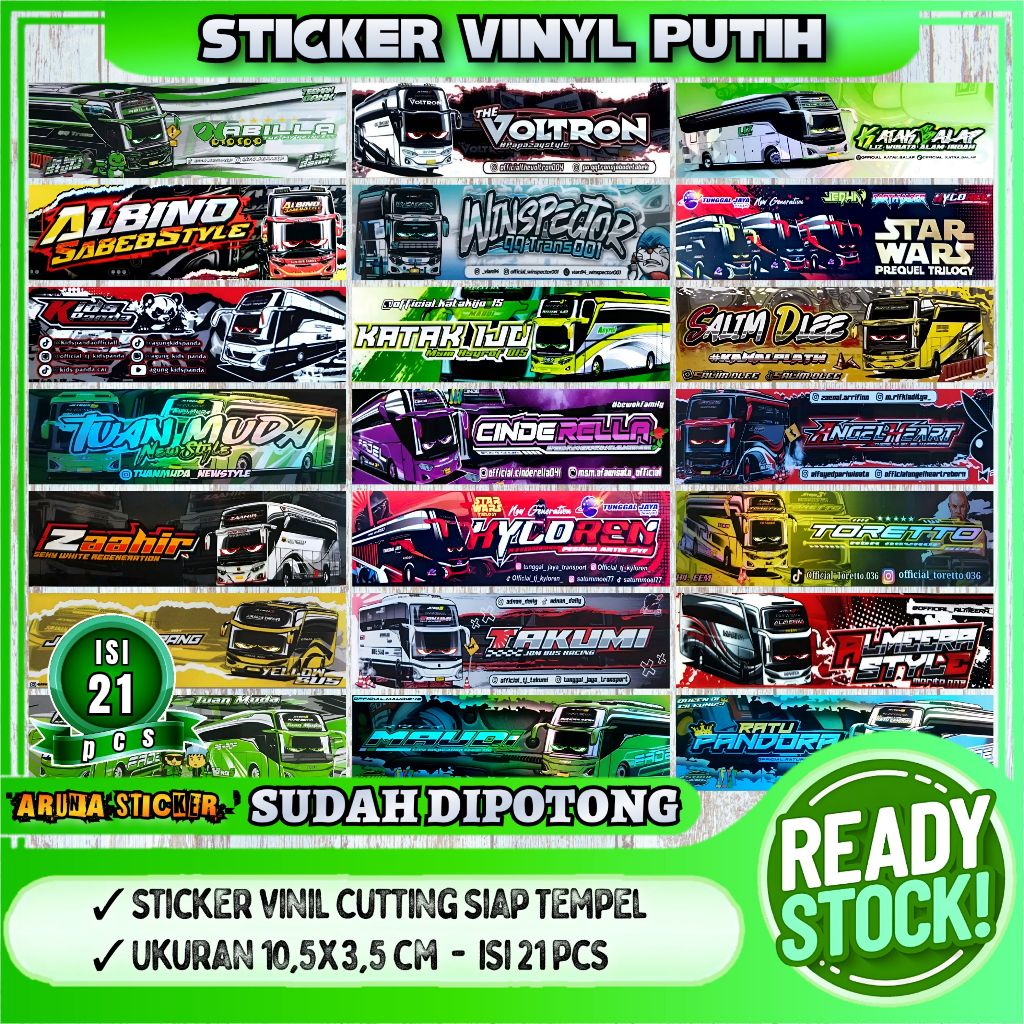 

Sticker Bus Basuri Model Panjang Waterproof Isi 21 pcs Sudah Dipotong Stiker Viral