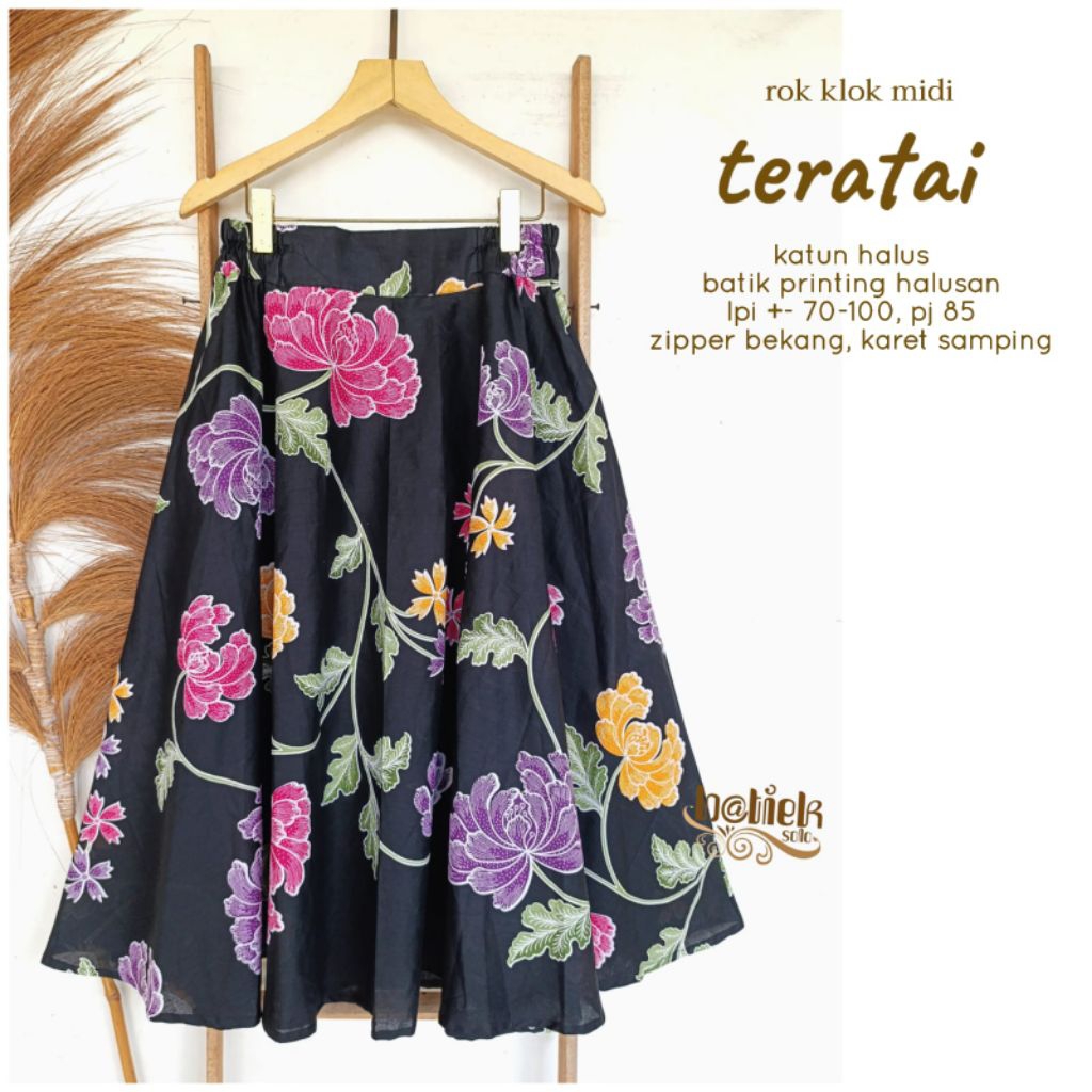 ROK KLOK MIDI TERATAI BATIK BATIEK SOLO ETNIK BUNGA PREMIUM KATUN HALUS BATIK PRINTING HALUSAN BAWAH