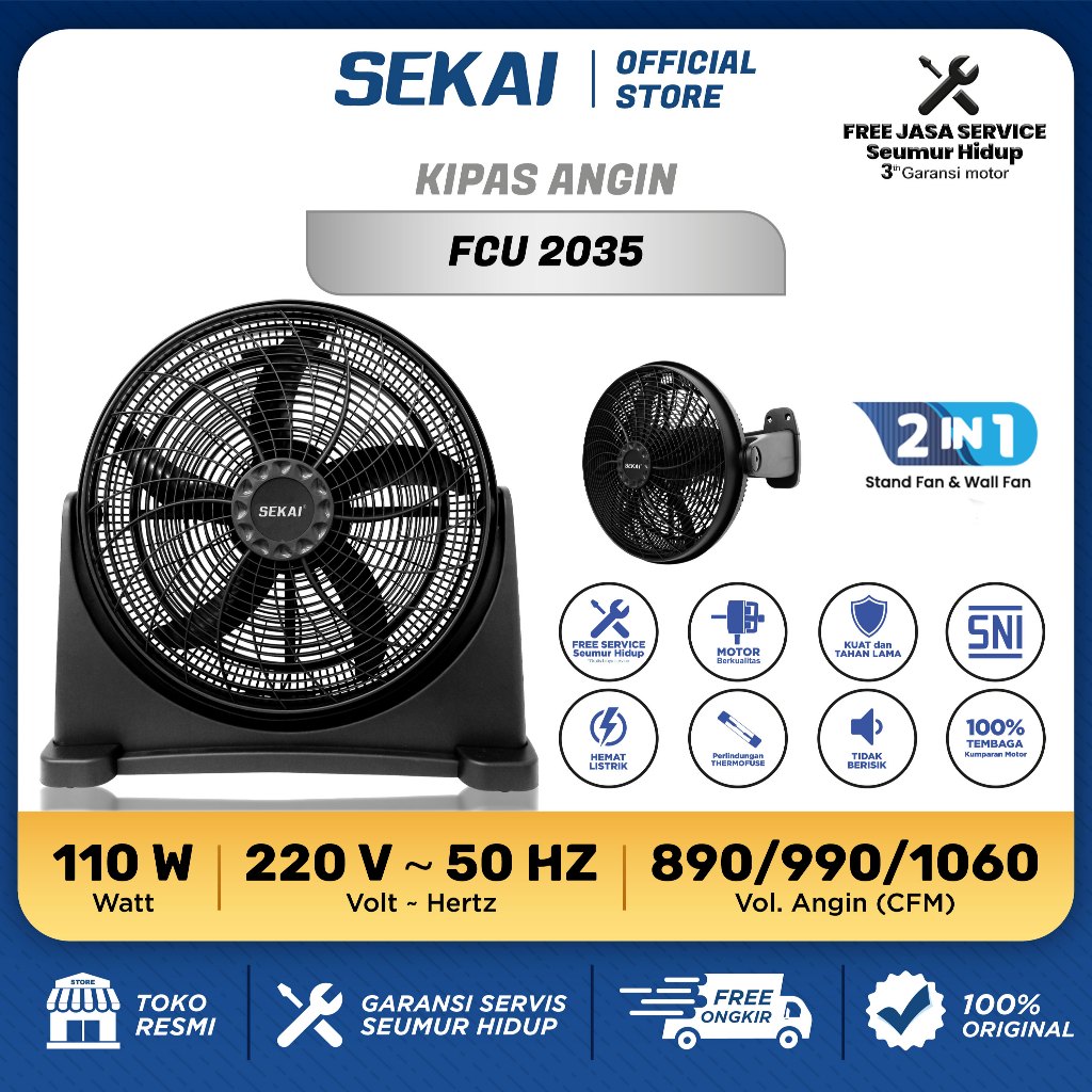 SEKAI Kipas Angin Dinding / Kipas Angin Lantai 20 Inch - FCU 2035