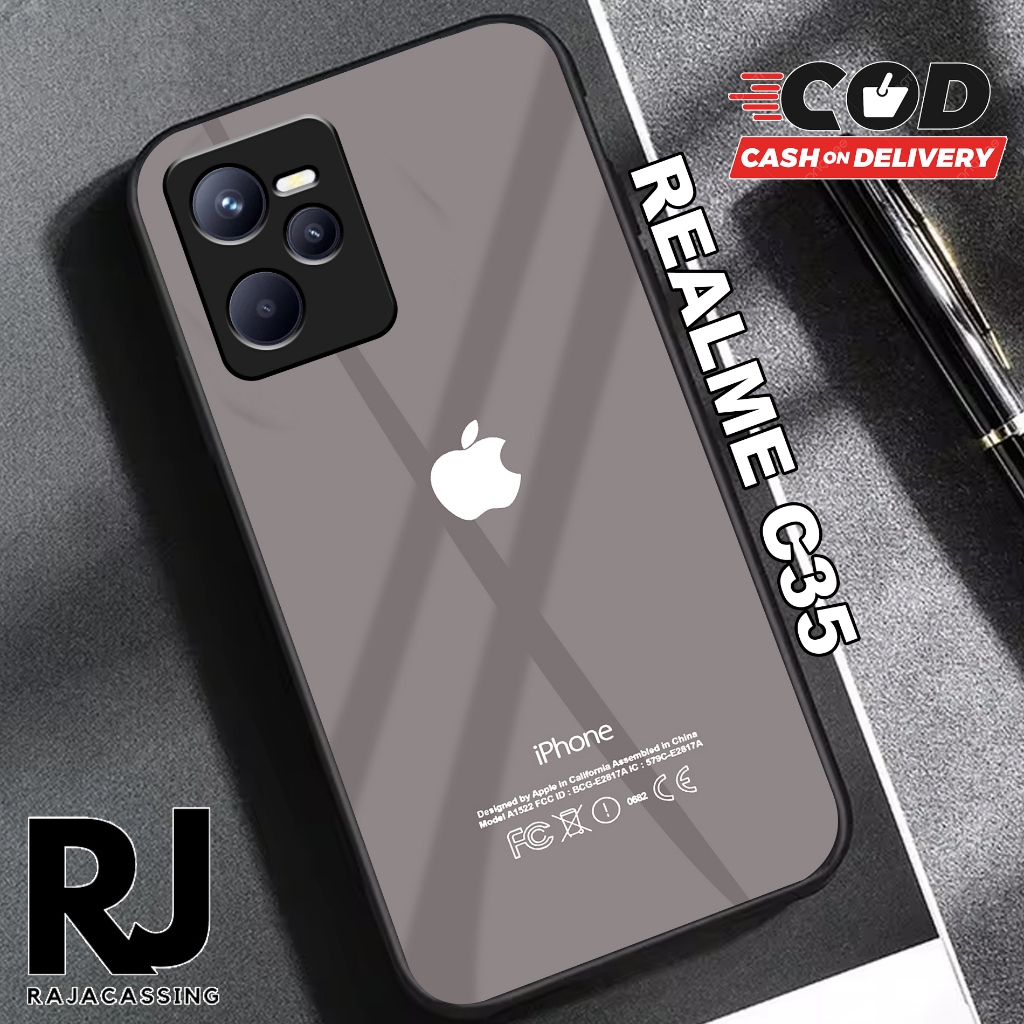 Softcase Glass Kaca REALME C35 Terbaru Casing Handphone Casing Motif Iphone - Pelindung Handphone - 