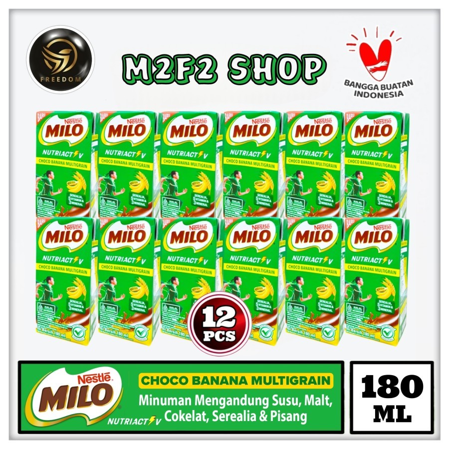 

Nestle Milo Nutri Active Choco Banana Multigrain | Susu, Malt, Cokelat, Serealia & Pisang Kotak UHT - 180 ml (Kemasan 12 Pcs)