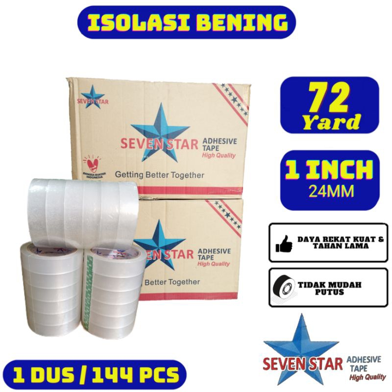 

Isolasi Bening 1 inchi 72 yard Karton Seven Star - Lakban Bening Solasi 24mm