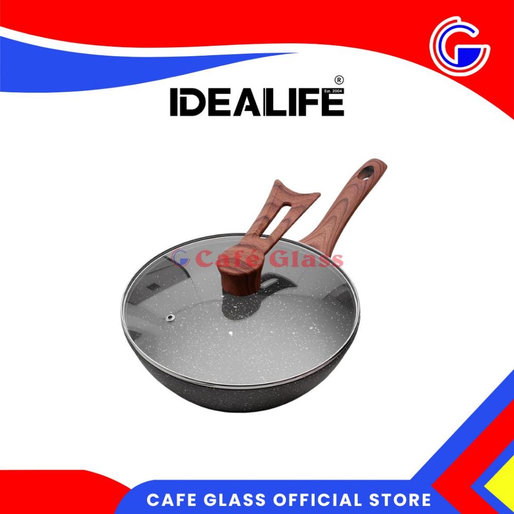 Wok Pan + Spatula | Frypan Anti Lengket | Wajan Non-Stick Induksi | Wok Pan IdeaLife 30cm |  IL-30WK