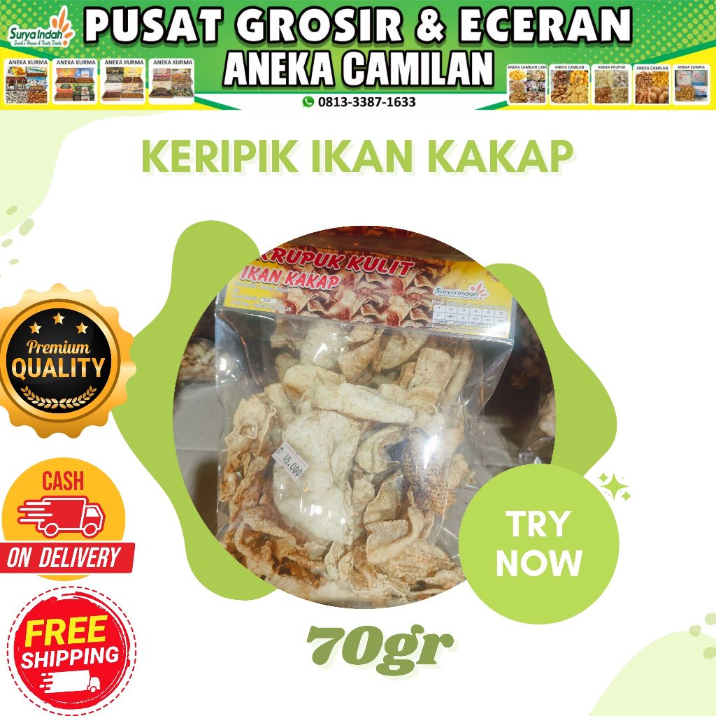 

Krupuk Kulit Ikan Kakap packing 70gr dijamin enak Kwalitas Premium Surya Indah Jombang