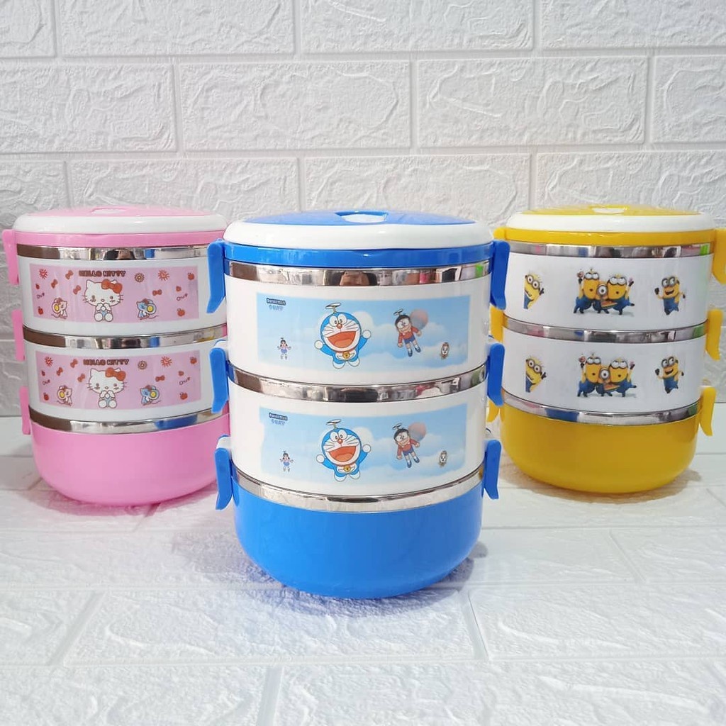 [MJP] Rantang Karakter 3 Susun Motif Karakter Anak Lunch Box Tempat Nasi Sayur Unik Lucu Bekal Anak