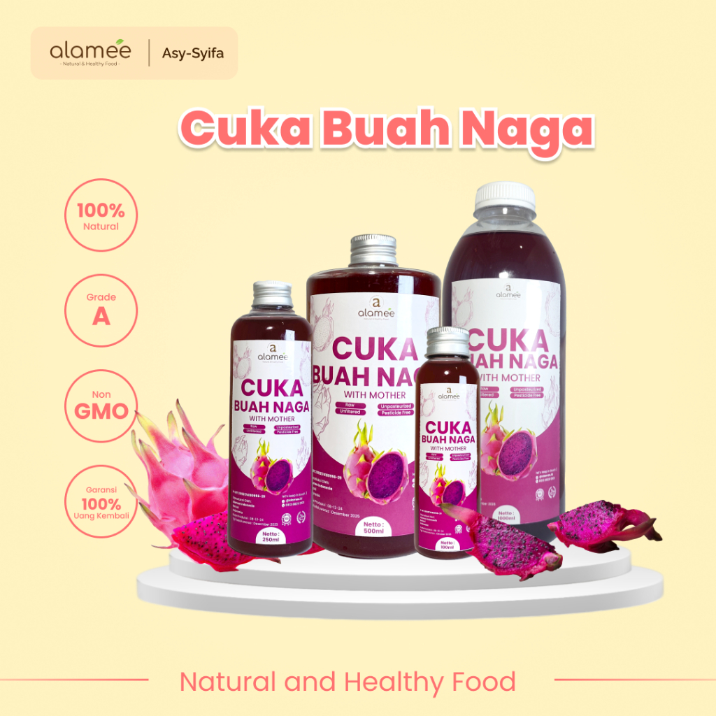 

ALAMEE Cuka Buah Naga Organik Original Dragon Fruit Cider Vinegar With Mother Fermentasi Probiotik