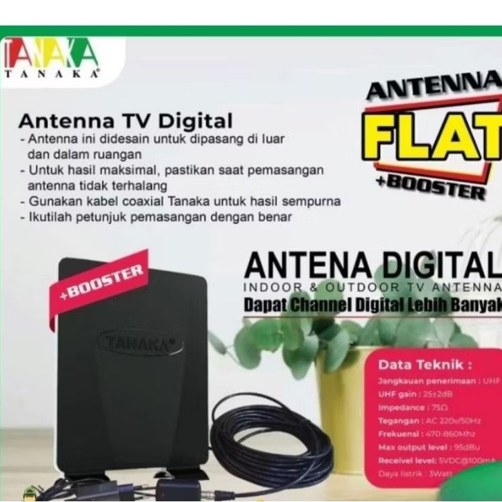 ANTENA TV DIGITAL TANAKA ANT-2503 INDOOR OUTDOOR UHF DVB FULL HD PLAT PLUS BOOSTER PANJANG KABEL 13 