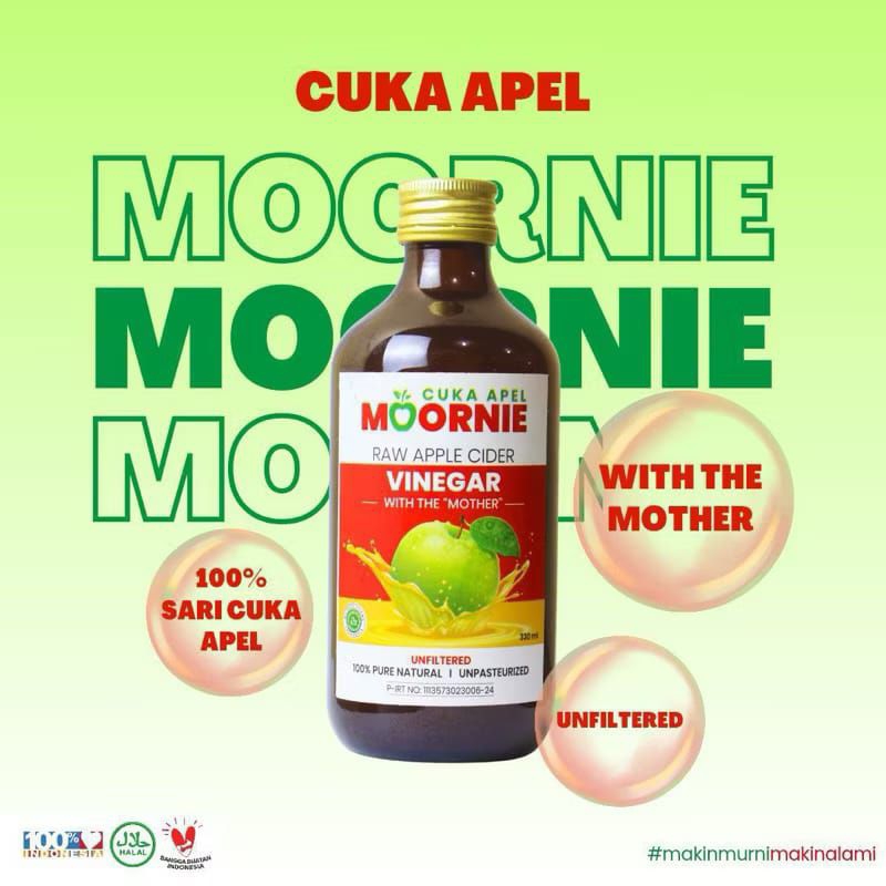 

Cuka Apel MOORNIE With Mother Original Appel Cider Vinegar 100% Murni Apel Utuh Diet