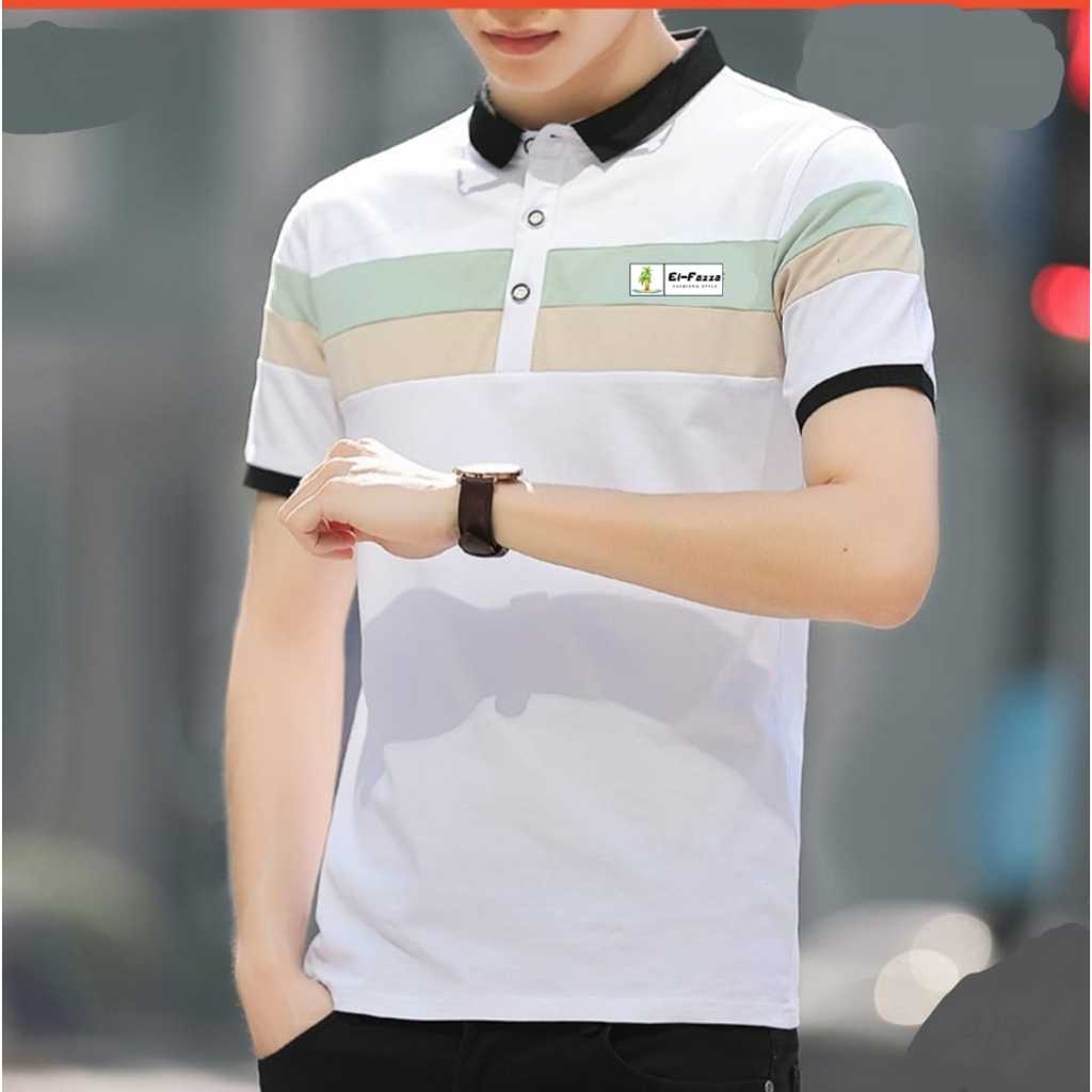 Kaos Kerah Pria Lengan Pendek Kekinian Baju Cowok Berkerah Kombinasi Tshirt Style Korea Elfazza