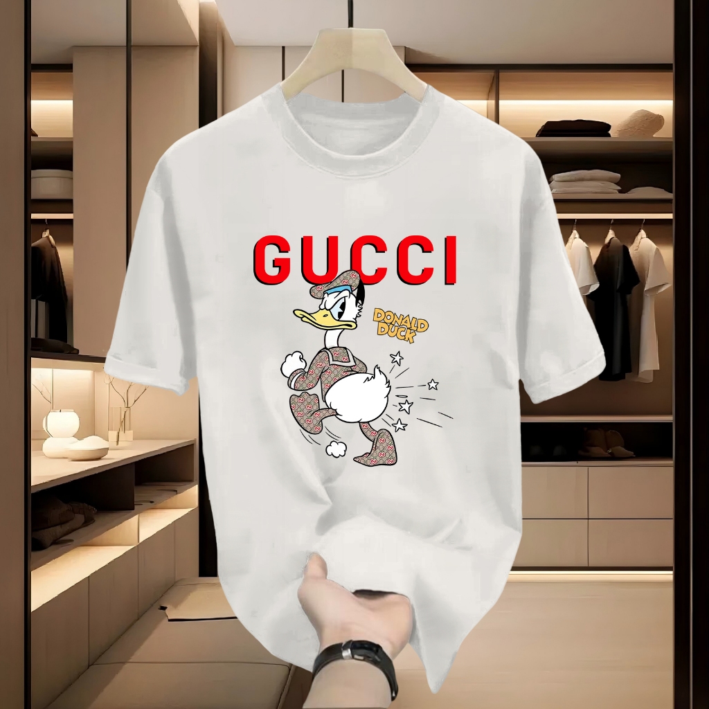 Kaos GUCCI T-shirt musim panas katun baru versi Korea pria versi Korea dari rekreasi seratus leher b