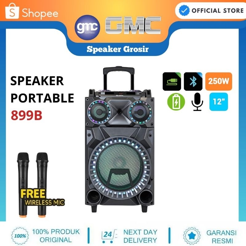 GMC Speaker Bluetooth 899B + 2 Mic Wirelles TERMURAH