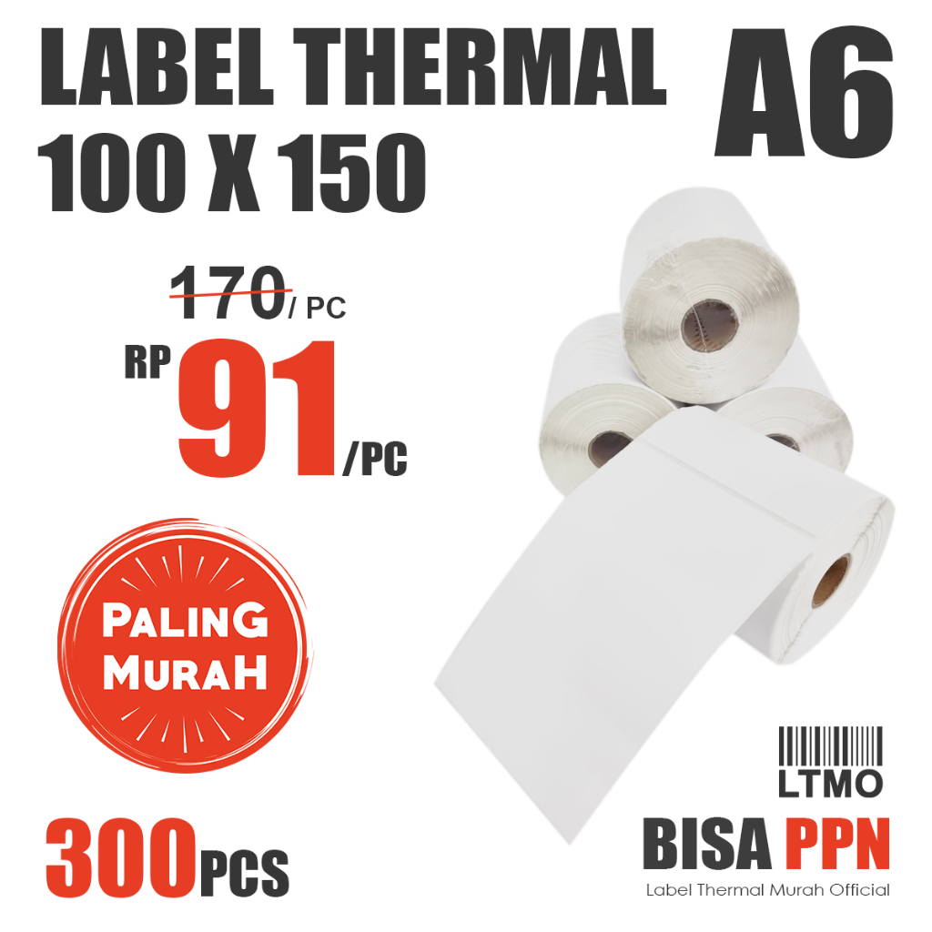 

Label Barcode MURAH 100 x 150 A6 kertas stiker thermal 300 pcs