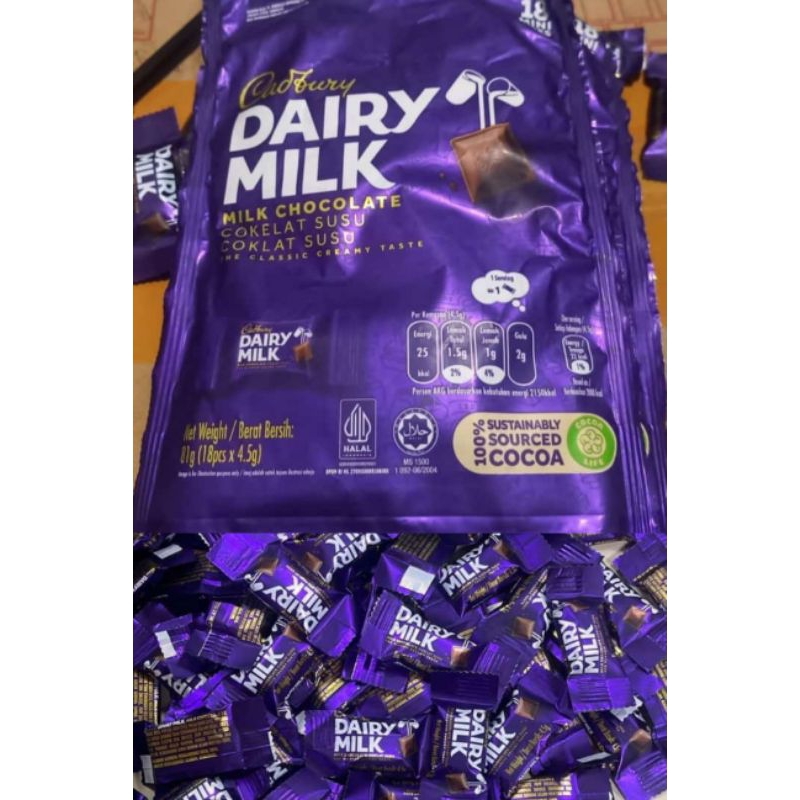 

Cadbury Dairymilk 81gr 1 pack isi 18 sachet