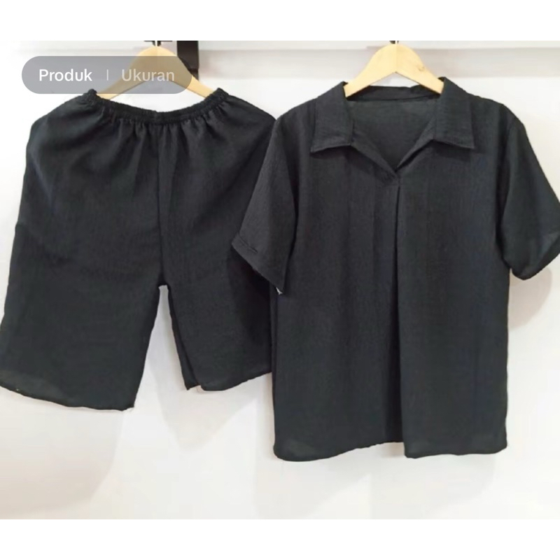 kemeja crop set kulot crinkle