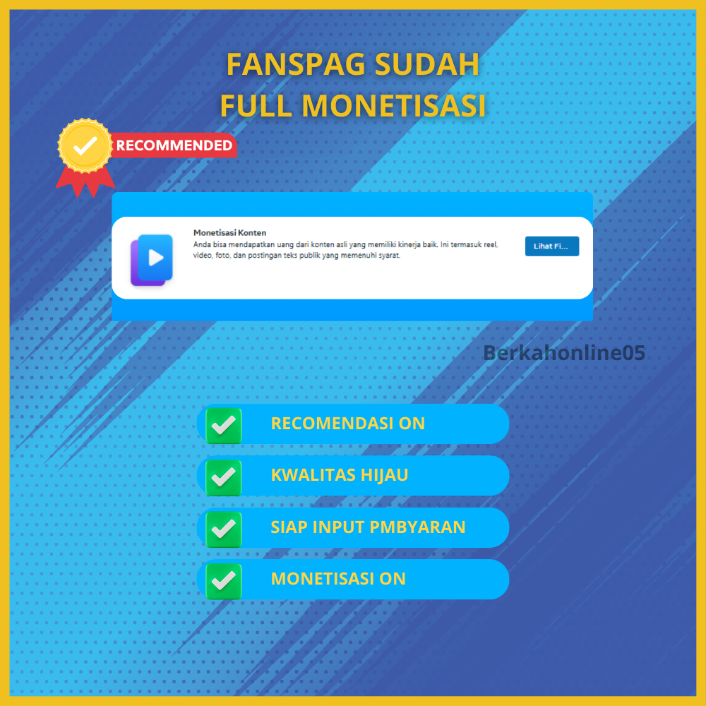 Fanspage sudah Full Monetisasi tinggal ganti no rek siap garap konten