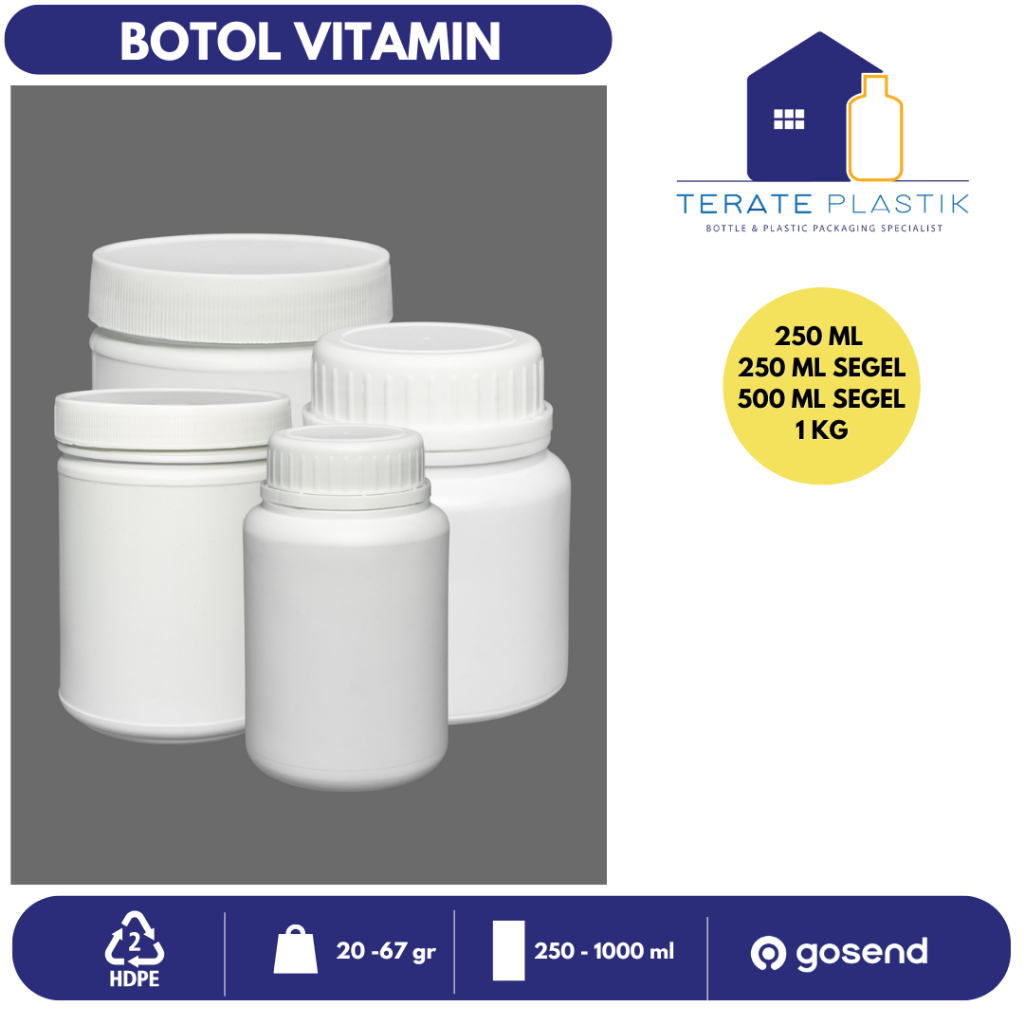 Botol Vitamin 250gr - 500gr - 1Kg | Botol Obat Besar | Terate Plastik Bandung