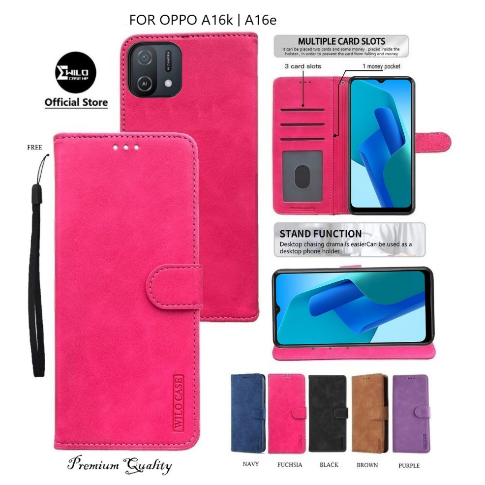 Wilocase For Oppo A16k | Oppo A16e Premium Case Flip Wallet Kulit/Casing Dompet Hp
