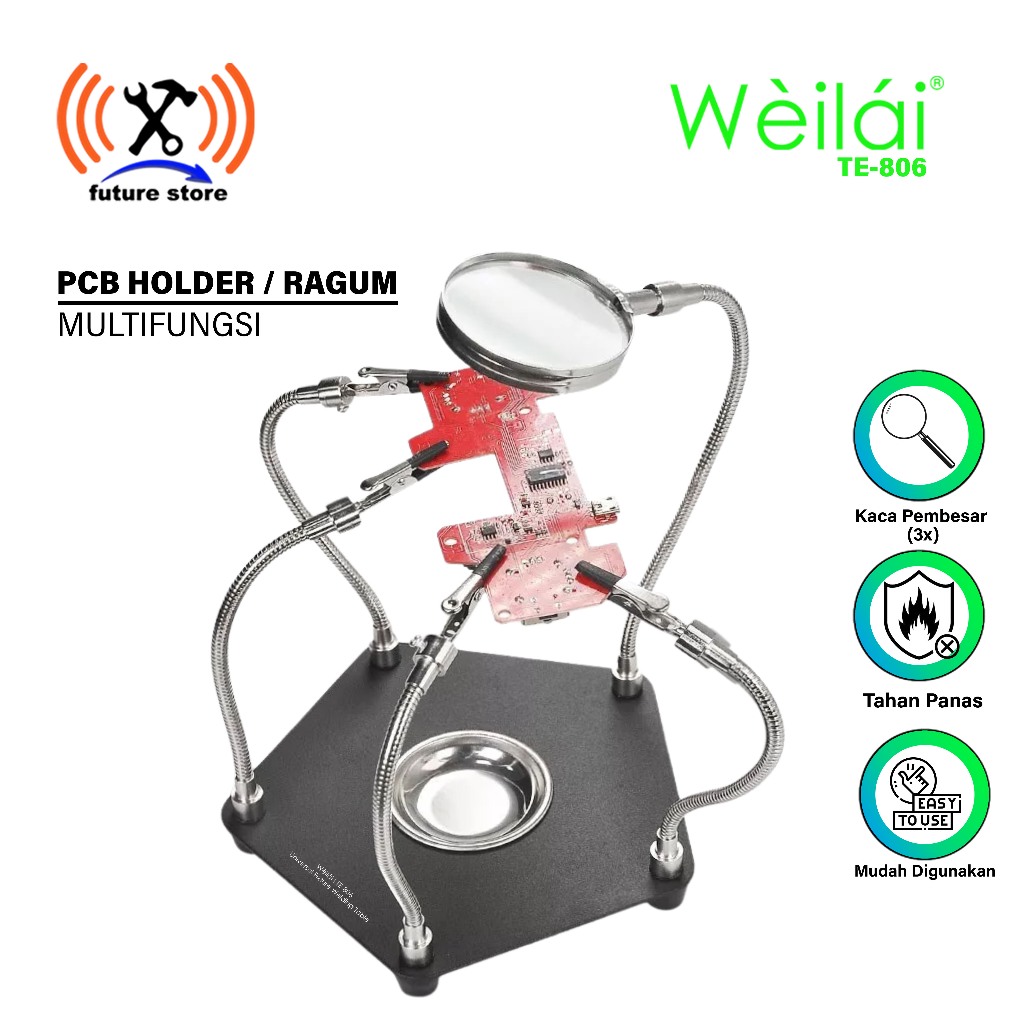 WEILAI PENJEPIT PCB & KACA PEMBESAR  TE-806 ORIGINAL - PCB HOLDER MULTIFUNGSI - RAGUM JEPIT PCB HOLD