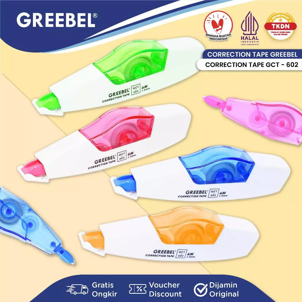 

Tipe X Kertas / Correction Tape Greebel GCT-602 Refill 1+1 Tip Ex