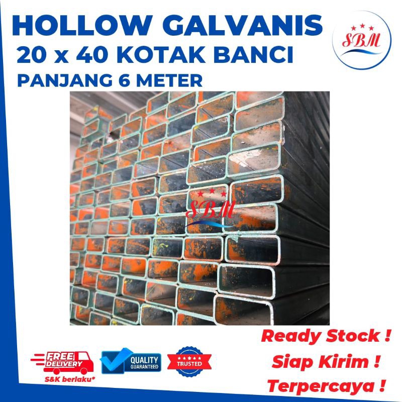 Besi Hollow Galvanis 20x40 Kotak Banci Tebal 0,9mm Panjang 6 Meter
