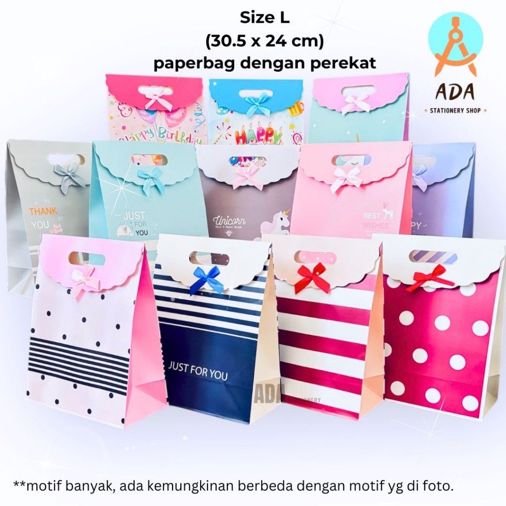

( 1 Pc size LARGE) PAPERBAG SIZE L DENGAN PEREKAT/ PAPERBAG BESAR / TAS KADO/ GOODIE BAG BESAR