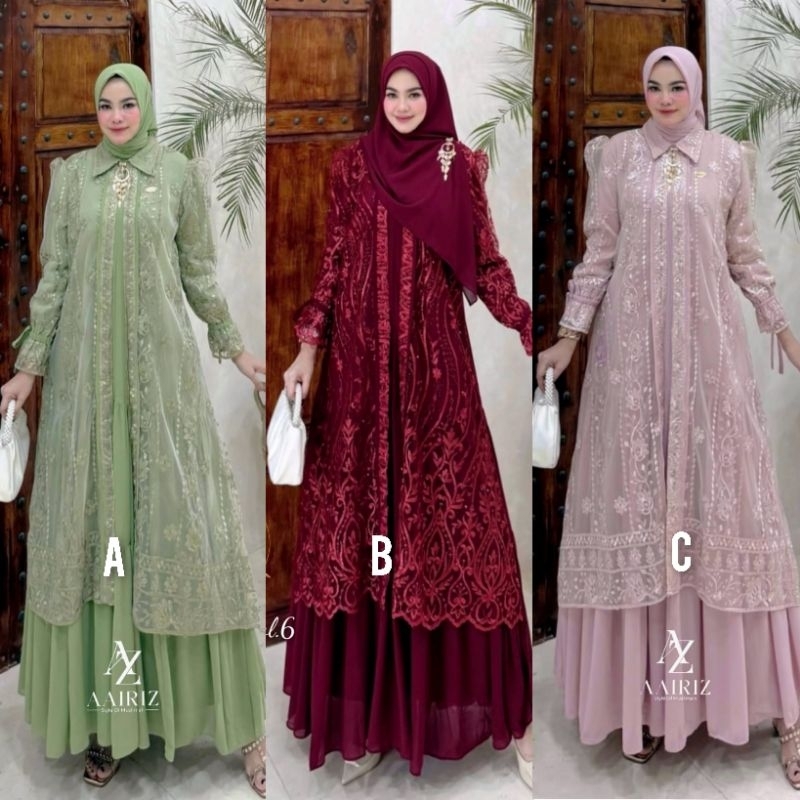 NEW BAJU GAMIS BROKAT SET HIJAB PESTA MEWAH BRANDED ORIGINAL ALUNA by Aairiz