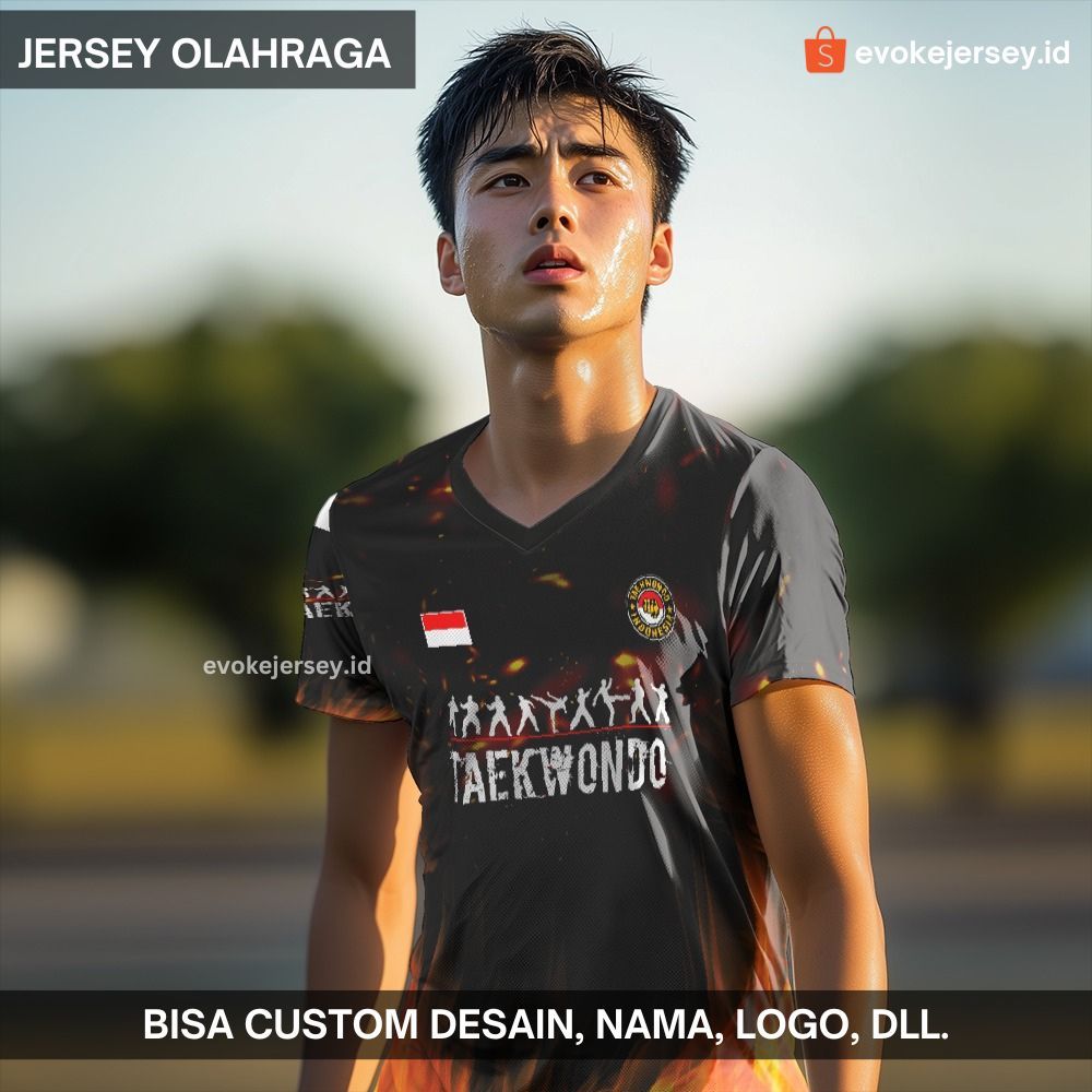 Kaos Jersey Taekwondo Hitam Motif Api 20 - Jersey Custom Premium Full Printing