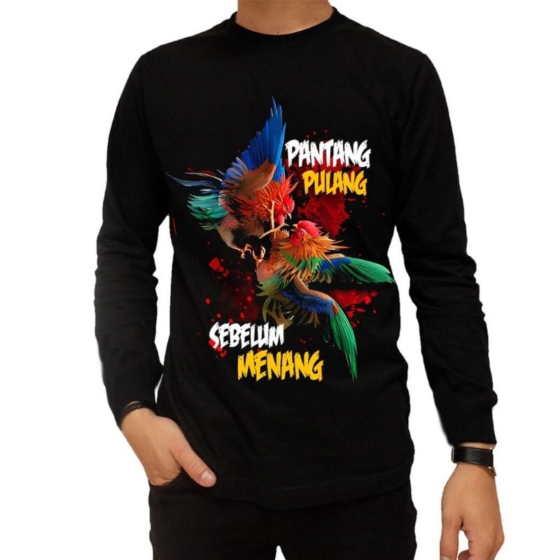 Kaos Distro Pria Lengan Panjang Ayam BK Petarung Sejati Keren Terbaru Baju Pria Kekinian Termurah Te