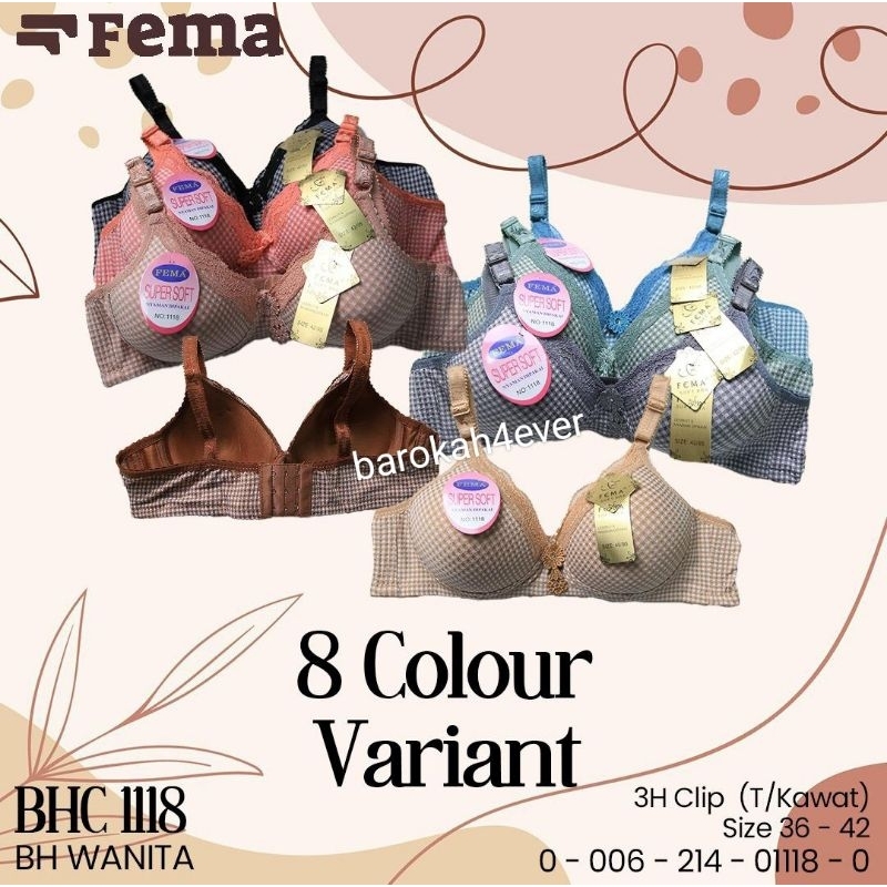 Bra FEMA 1118 BH Kotak2 Renda 38-44 Cup B Kait 3 (ECER 1 Pcs)
