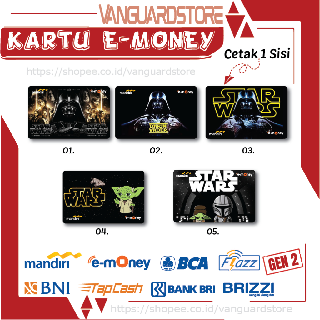 KARTU E MONEY E TOLL STAR WARS DARTH VADER GAME 8 EMONEY MANDIRI FLAZZ BCA BNI TAPCASH BRIZZI BRI