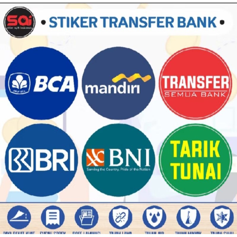 

Sticker anti air logo stiker&BCA mandiri BRI BNI logo stiker anti air