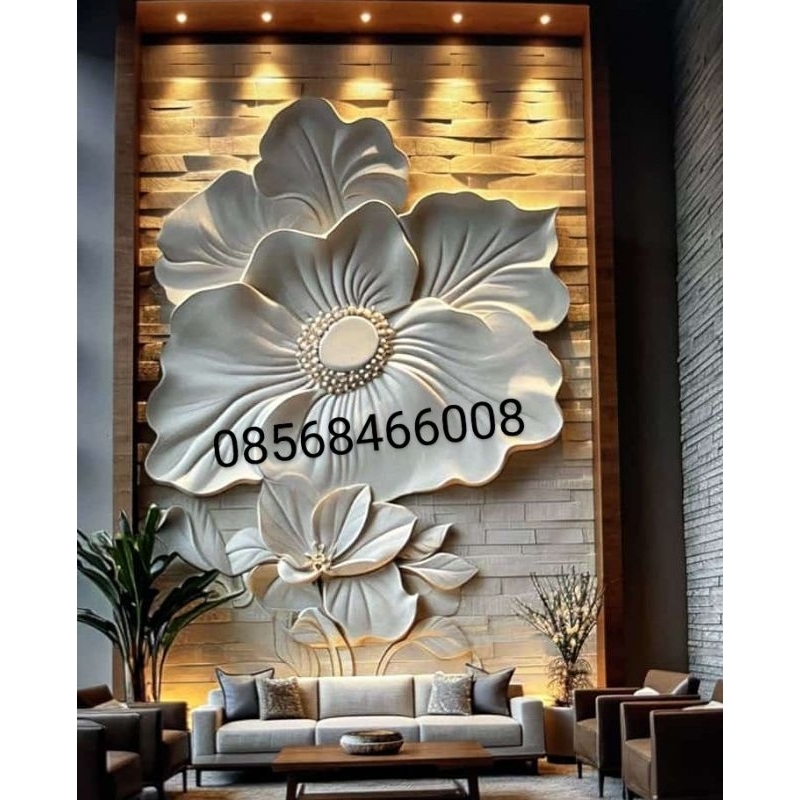 relief batu alam motif bunga