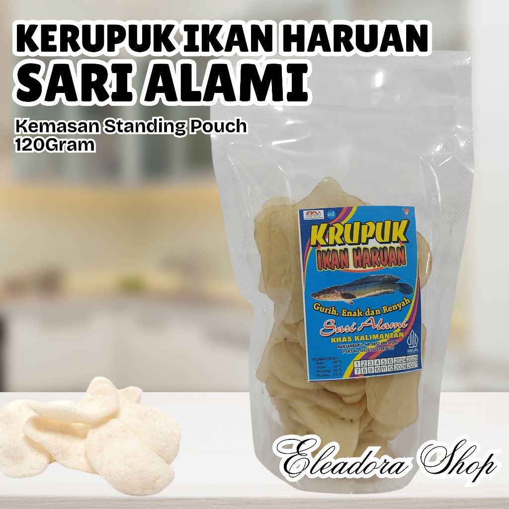 

Kerupuk Ikan Haruan Merk Sari Alami - Kemasan Pouch - Khas Kalimantan