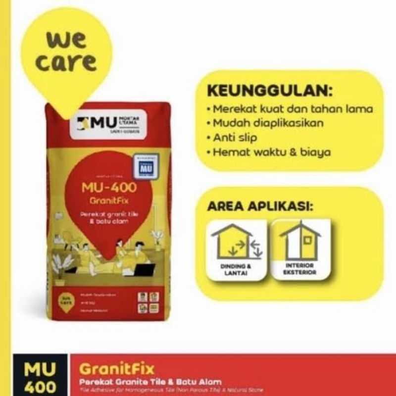 MU 400 Semen Instan Mortar Utama Pasang Keramik Granit isi 25 Kg
