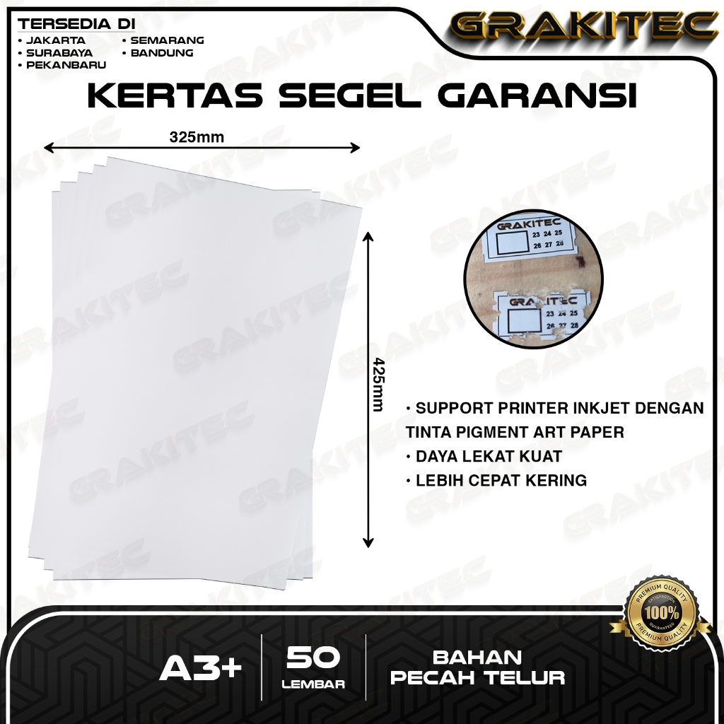 

Sticker Segel Garansi Pecah Telur A3+ 325*485mm isi 50/100 Lembar