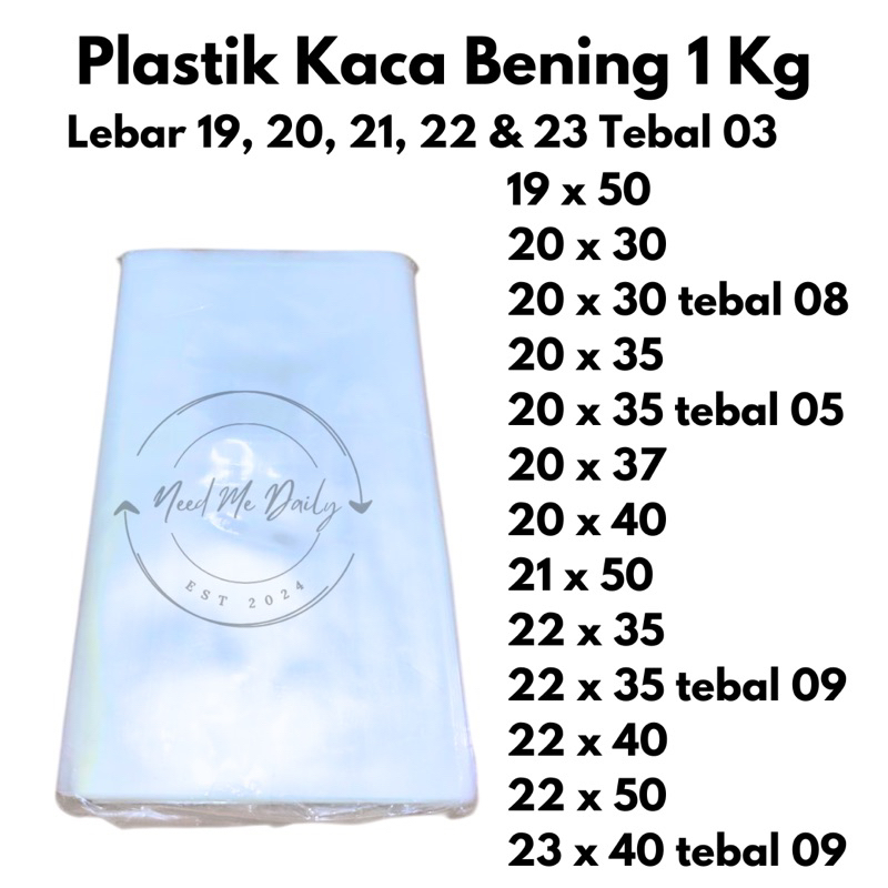 Plastik Kaca PP Bening 1 Kg Lebar 19, 20, 21, 22 & 23 cm Plastik Laundry Keripik Kerupuk Serbaguna T