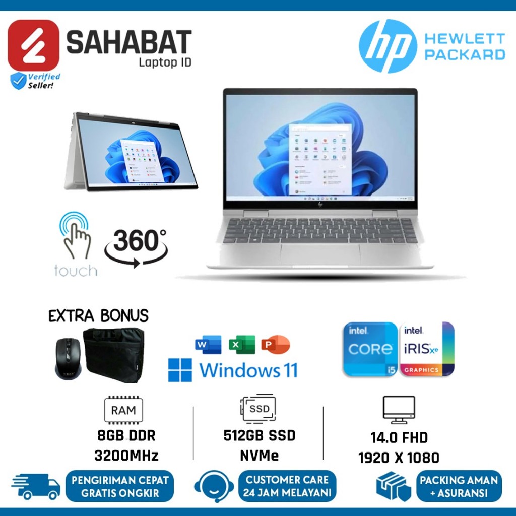 Laptop 2in1 HP Envy x360 Intel I5 1335U Ram 8GB Touchscreen 14 Inch fhd ips Windows 11