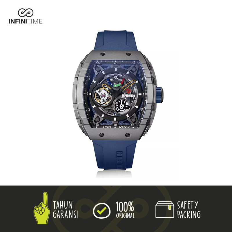 Jam Tangan Expedition E6782 E 6782 EXP 6782 Blue Grey Pria Rubber Automatic