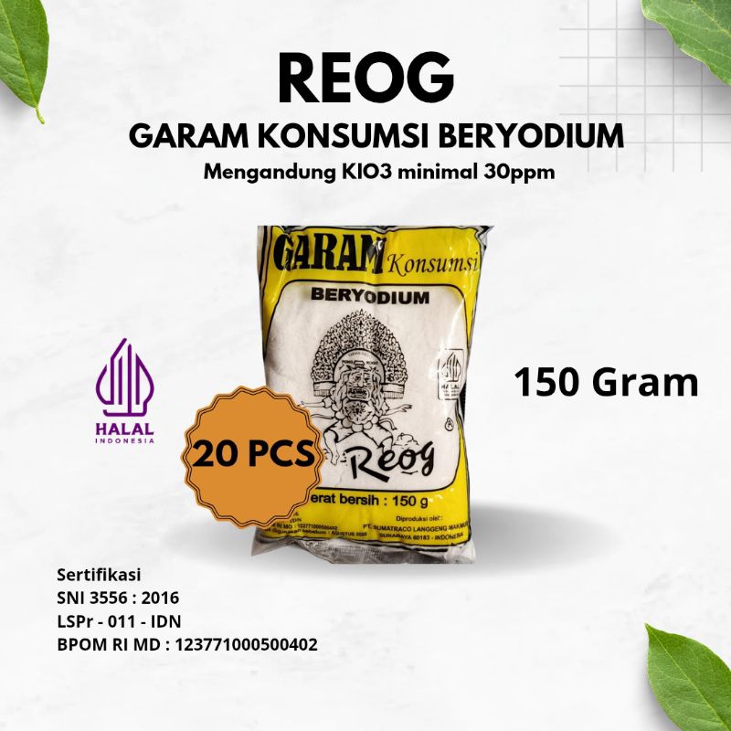 

Paket 1 Bal Isi 20 Piece Garam REOG Garam Dapur/Garam Meja/Garam Makan/Garam Konsumsi Beryodium 150 gram