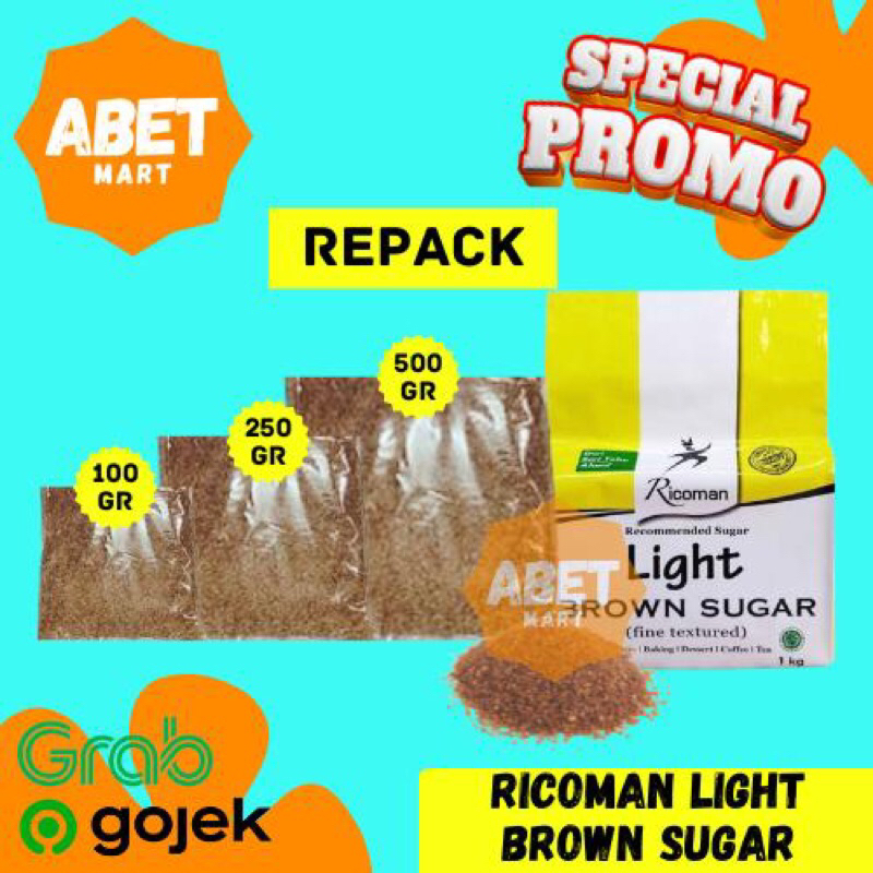 

Ricoman Light Brown Sugar REPACK 100Gr 250gr 500gr - 100 250 500 Gram G Gula Merah Bubuk Powder Cokelat Muda Terang Cookies Kue Manis Pcs Pak Dus