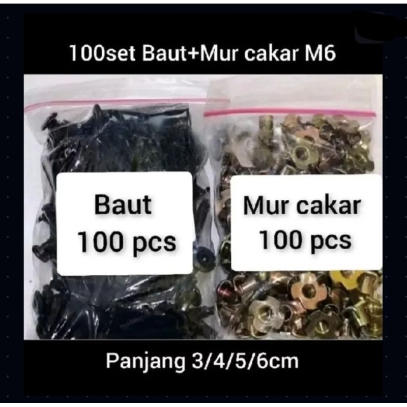 100 pcs Baut+Mur cakar JCBC M6 panjang 3/4/5/6cm baut box speaker bahan baja anti karat cocok untuk 