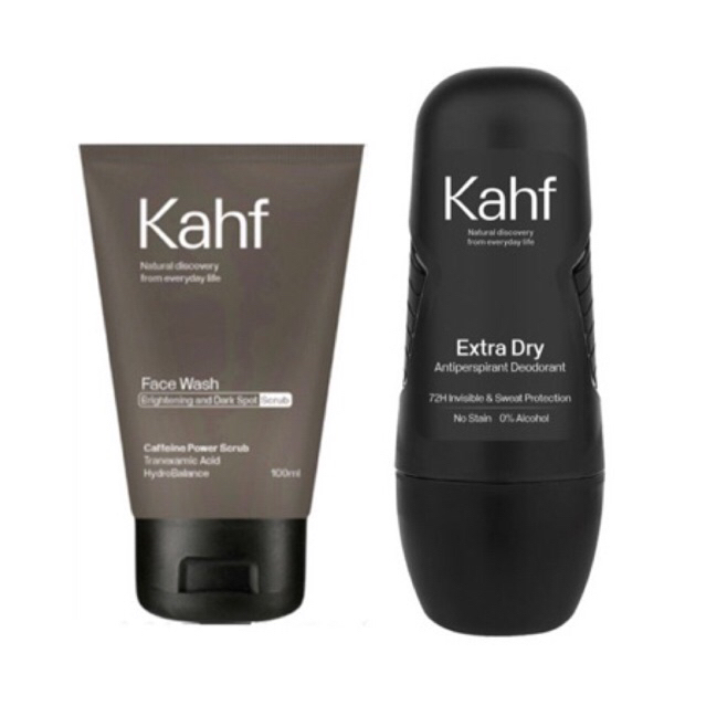 Paket Kahf Pembersih Wajah Scrub untuk Noda Hitam + Deodoran Roll On Pria Extra Dry