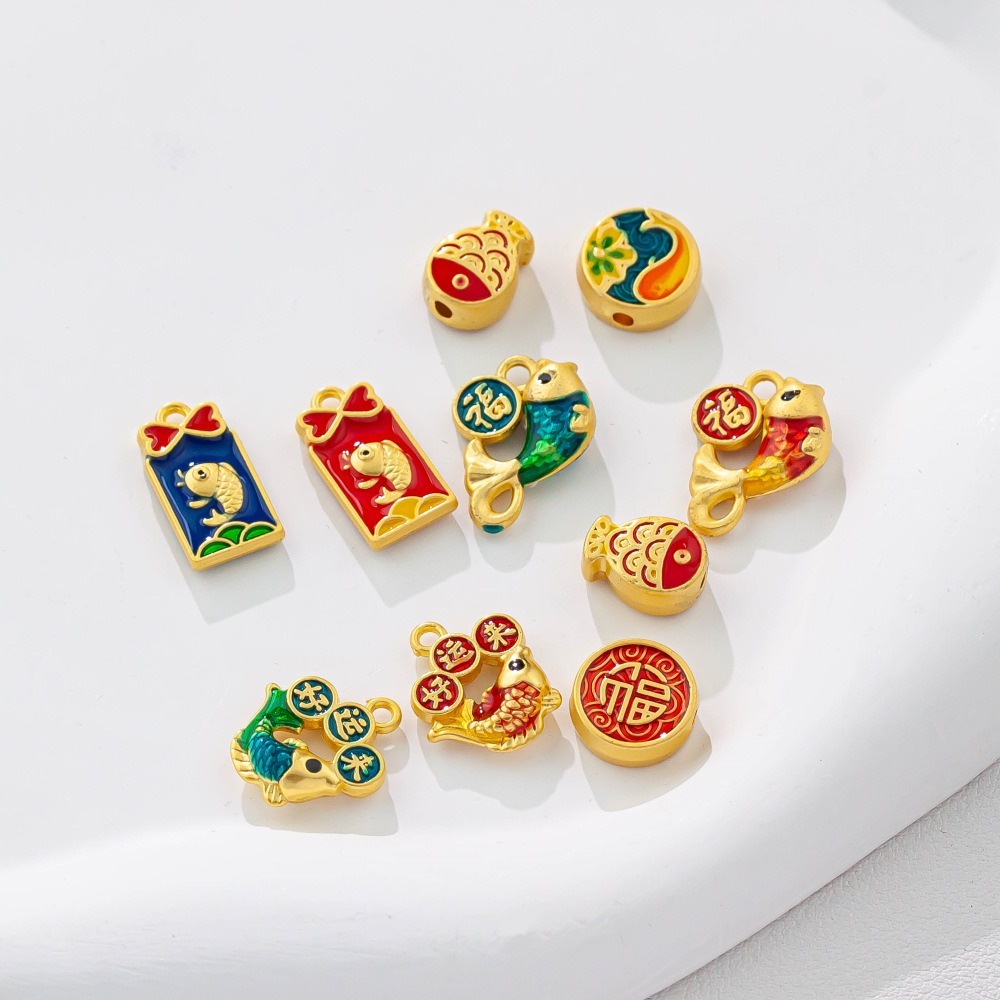 Copper alloy gold-plated dripping oil hand-painted Koi transfer Pendant Beaded diy handmade bracelet