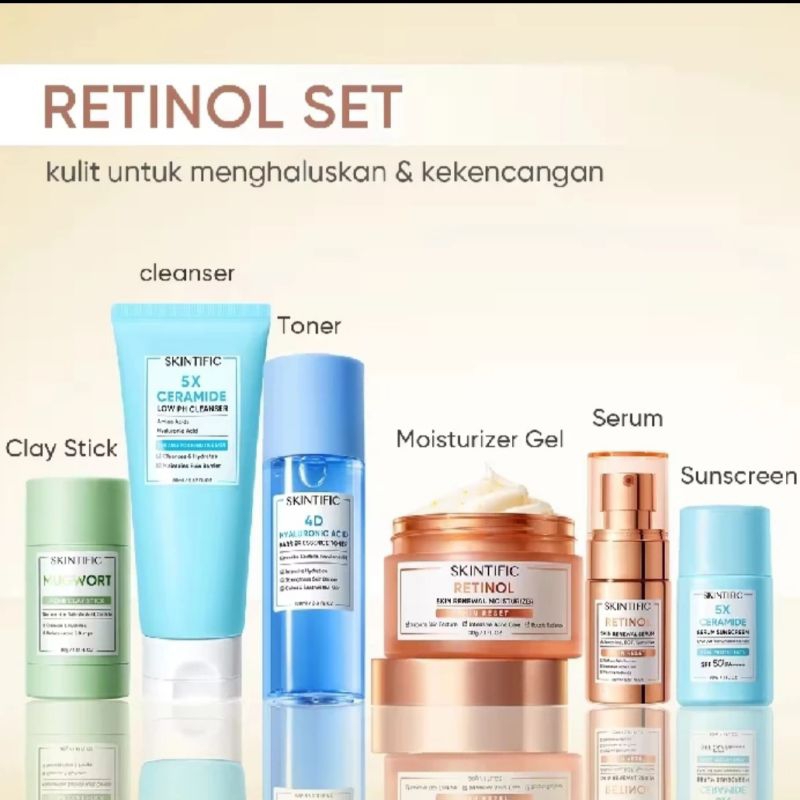 ZIO-SKINTIFIC paket 6pcs set: moisturizer+sunscreen+serum+clay mask stick+facial cleanser+toner+mask